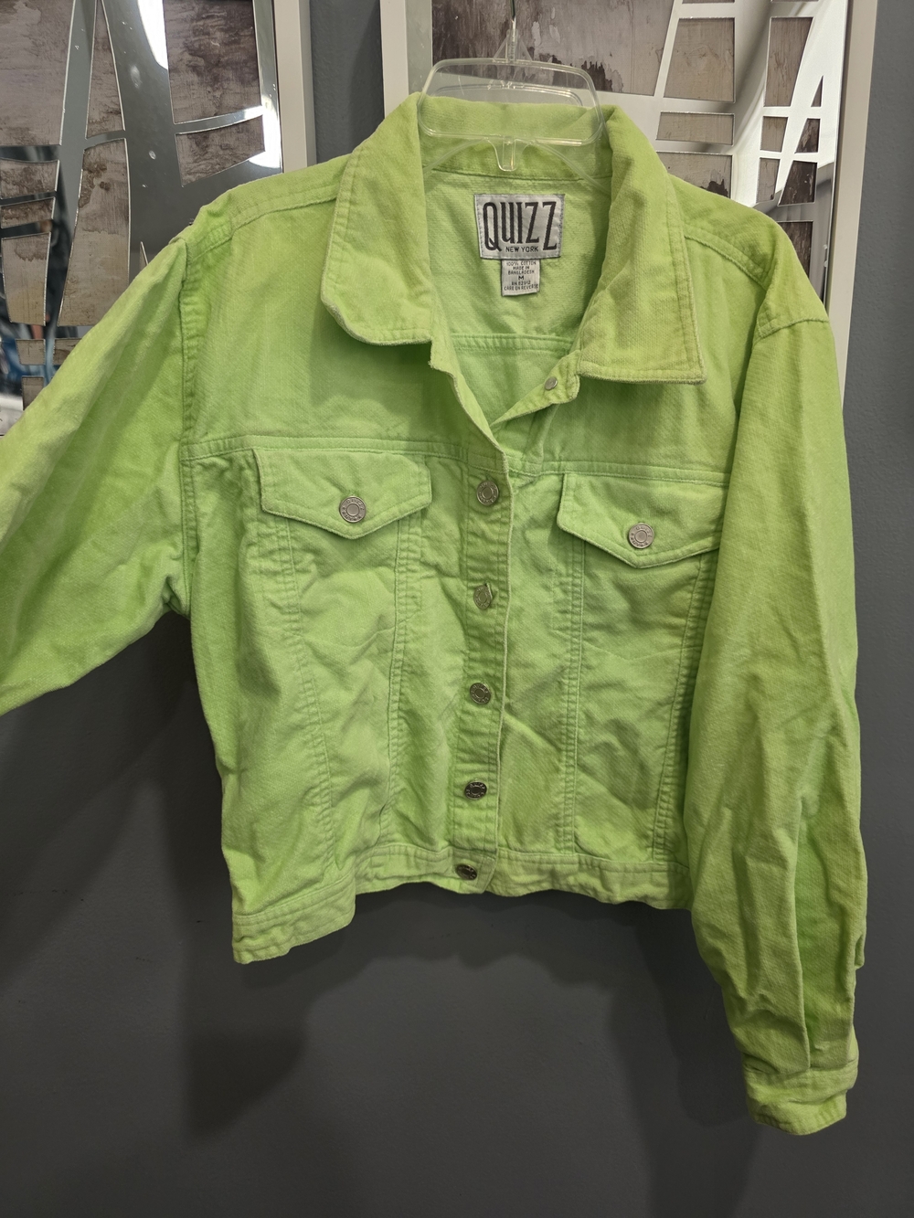 Quizz Neon Lime Green Denim Jacket - Women's